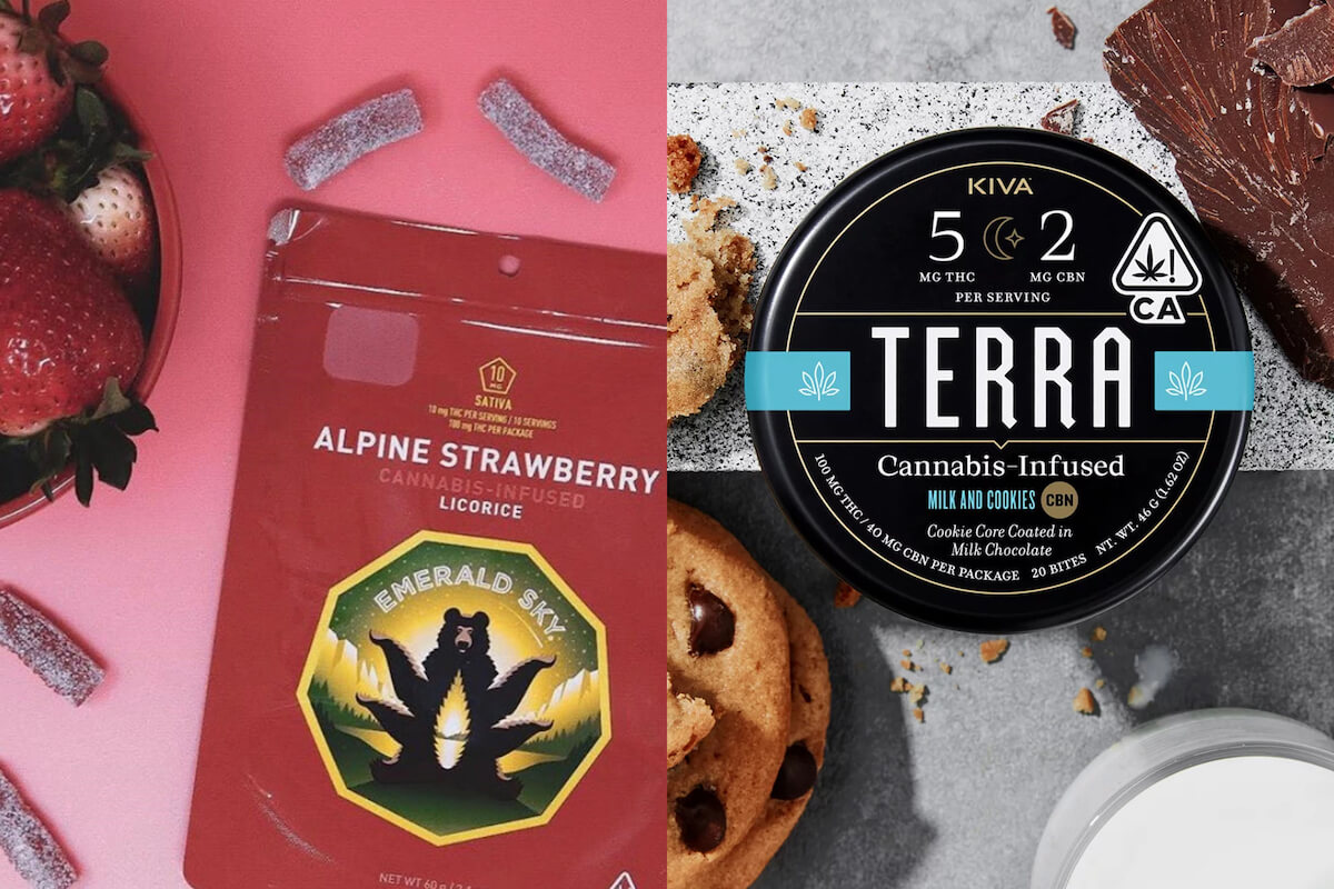 Alpine strawberry cannabis-infused licorice, Terra cannabis-infused milk and cookies